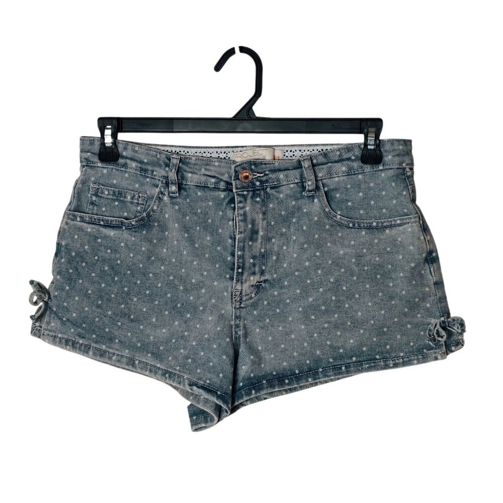 Junior 11 Denim Shorts Tie-Side Y2K Polka Dot High-Waisted Grunge Rockabilly